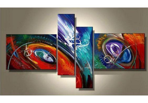 Abstract Canvas Painting, Large Acrylic Painting on Canvas, 4 Piece Abstract Art, Living Room Modern Paintings, Buy Painting Online-Silvia Home Craft