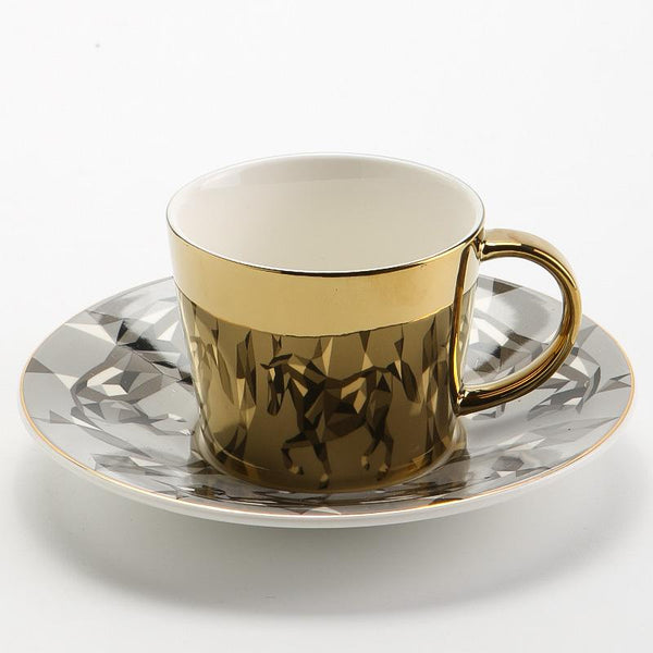 Golden Coffee Cup, Silver Coffee Mug, Large Coffee Cups, Coffee Cup and Saucer Set, Tea Cup, Ceramic Coffee Cup-Silvia Home Craft