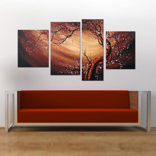 Plum Tree Painting, Blooming Flower Tree, Flower Paintings, Wall Art Paintings, Bedroom Canvas Art-Silvia Home Craft