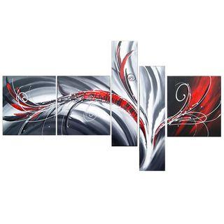 Large Canvas Painting, Abstract Lines, Modern Acrylic Art on Canvas, 5 Piece Wall Art Painting, Living Room Canvas Painting-Silvia Home Craft