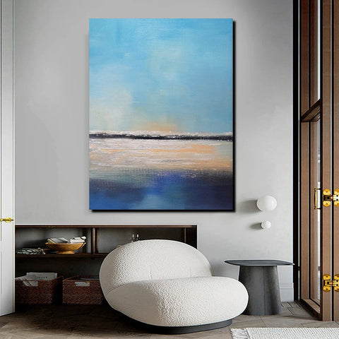 Simple Seascape Painting, Living Room Wall Art Painting, Landscape Canvas Paintings, Extra Large Acrylic Paintings, Bedroom Modern Paintings-Silvia Home Craft