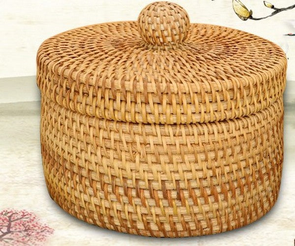 Handmade Storage Basket, Rustic Basket, Woven Basket with Cover, Home Decor-Silvia Home Craft