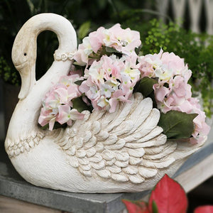 White Swan Flower Pot, Small Animal Statue for Garden Ornament, Swan Lovers Statues, Villa Courtyard Decor, Outdoor Decoration Ideas, Garden Ideas-Silvia Home Craft
