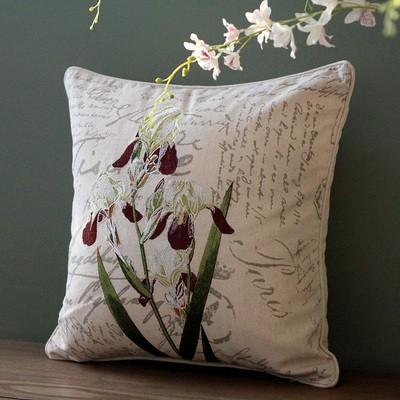 Orchid Flower Cotton and Linen Pillow Cover, Rustic Sofa Pillows for Living Room, Decorative Throw Pillows for Couch-Silvia Home Craft