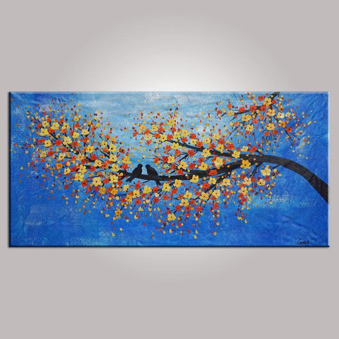 Love Birds Painting, Art for Sale, Abstract Art Painting, Dining Room Wall Art, Canvas Art-Silvia Home Craft