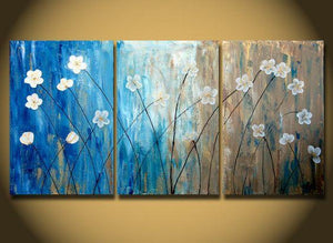 Flower Paintings, Acrylic Flower Painting, 3 Piece Wall Art, Modern Contemporary Painting-Silvia Home Craft