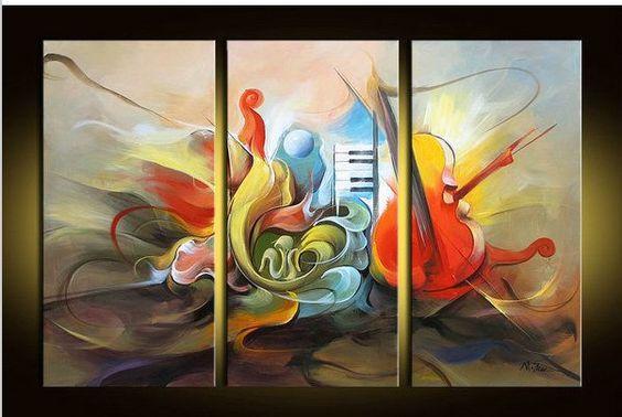 Abstract Painting on Canvas, Music Painting, 3 Piece Painting, Modern Acrylic Paintings, Wall Art Paintings-Silvia Home Craft