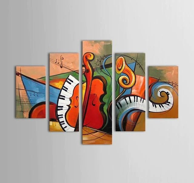 Hand Painted Modern Painting, Acrylic Painting on Canvas, Music Violin Painting, Oversize Wall Art Painting-Silvia Home Craft