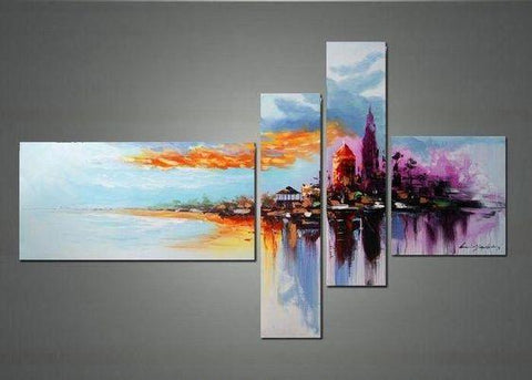 Cityscape Painting, Contemporary Painting, Living Room Wall Painting, Acrylic Painting Abstract, Modern Acrylic Painting-Silvia Home Craft