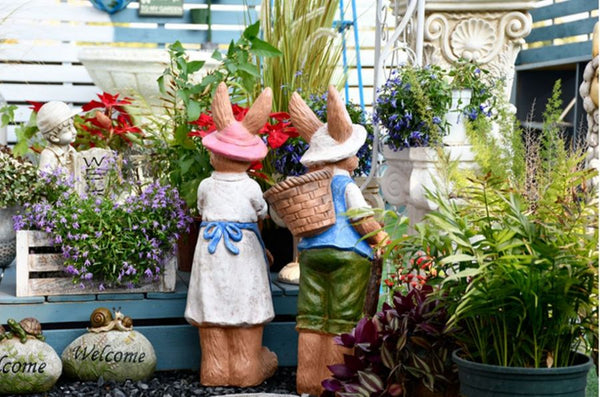 Garden Courtyard Ornaments, Large Rabbit Statue for Garden, Villa Outdoor Decor Gardening Ideas, Bunny Flowerpot, Modern Garden Sculptures-Silvia Home Craft