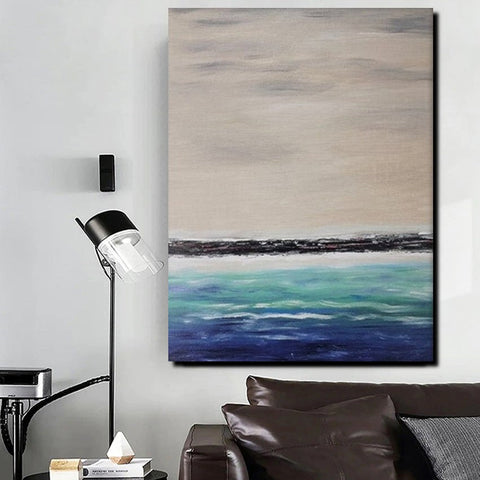 Simple Modern Art, Seascape Canvas Painting, Living Room Wall Art Ideas, Landscape Acrylic Paintings, Large Paintings for Dining Room-Silvia Home Craft