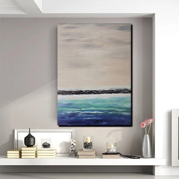 Simple Modern Art, Seascape Canvas Painting, Living Room Wall Art Ideas, Landscape Acrylic Paintings, Large Paintings for Dining Room-Silvia Home Craft