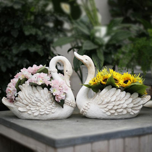 Large White Swan Flower Pot, Animal Statue for Garden Ornament, Swan Lovers Statues, Villa Courtyard Decor, Outdoor Decoration Ideas, Garden Ideas-Silvia Home Craft