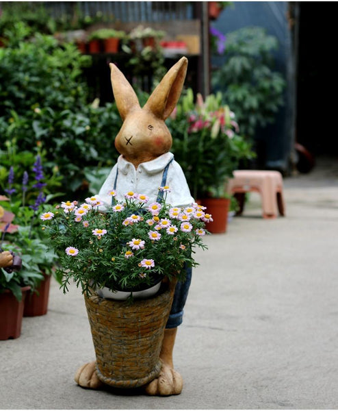 Large Rabbit Statue for Garden, Bunny Flower Pot, Garden Courtyard Ornament, Villa Outdoor Decor Gardening Ideas, House Warming Gift-Silvia Home Craft