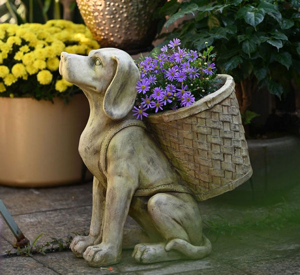 Large Dog Flowerpot, Resin Statue for Garden, Modern Dog Animal Statue for Garden Ornaments, Villa Outdoor Decor Gardening Ideas-Silvia Home Craft