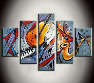 Music Violin Painting, Hand Painted Canvas Art, Acrylic Painting on Canvas, Multi Panel Wall Art Painting-Silvia Home Craft