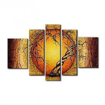 Extra Large Wall Art Set, Abstract Art Painting, 5 Piece Canvas Art, Moon and Tree of Life Painting-Silvia Home Craft