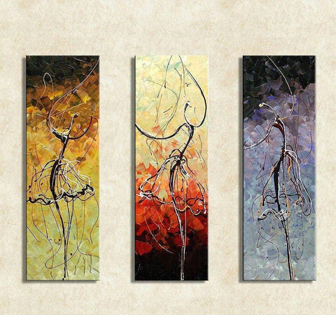 Abstract Painting, Ballet Dancer Painting, Bedroom Wall Art, Canvas Painting, Acrylic Art, 3 Piece Wall Art-Silvia Home Craft