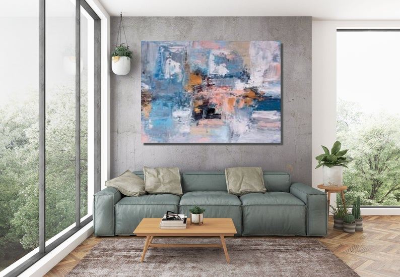 Hand Painted Acrylic Painting, Huge Abstract Painting, Extra Large Paintings for Living Room, Modern Abstract Art-Silvia Home Craft