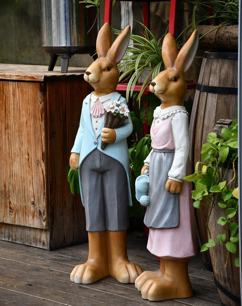 Rabbit Statues, Animal Statue for Garden Ornaments, Extra Large Rabbit Couple Statue, Villa Courtyard Decor, Outdoor Garden Design Ideas, Garden Decoration Ideas-Silvia Home Craft