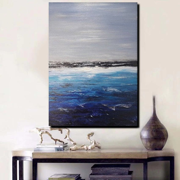 Beach Landscape Painting, Seascape Canvas Painting, Bedroom Wall Art Painting, Landscape Canvas Paintings, Large Paintings for Sale-Silvia Home Craft
