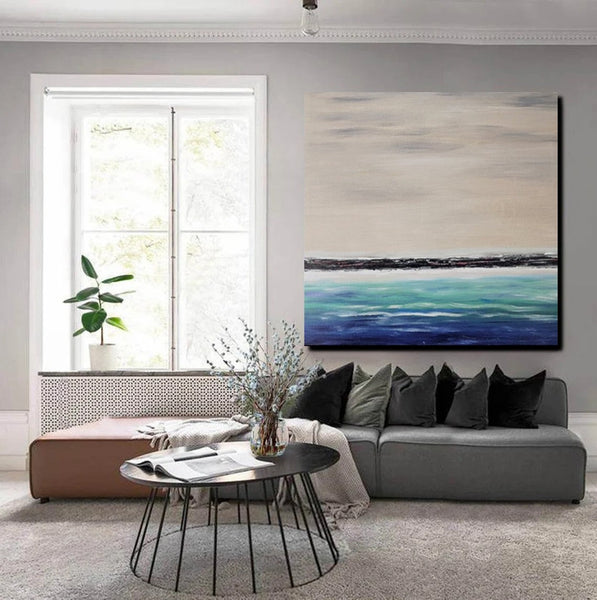 Living Room Wall Art Painting, Original Landscape Paintings, Large Paintings for Sale, Simple Abstract Paintings, Seascape Acrylic Paintings-Silvia Home Craft