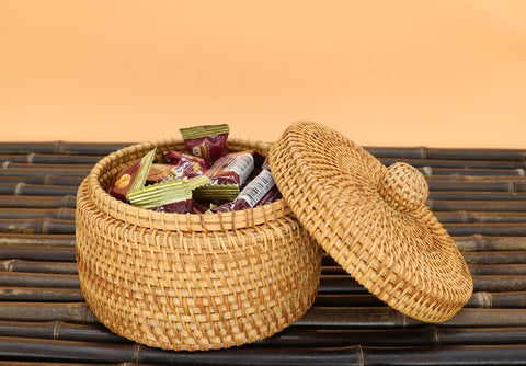 Handmade Storage Basket, Rustic Basket, Woven Basket with Cover, Home Decor-Silvia Home Craft