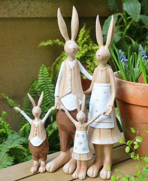 Lovely Rabbit Family Statue for Garden, Unique Modern Garden Sculptures, Beautiful Cute Garden Courtyard Ornaments, Creative Villa Outdoor Decor Gardening Ideas-Silvia Home Craft