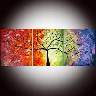 3 Piece Canvas Painting, Tree of Life Painting, Simple Modern Art, Acrylic Painting for Living Room, Large Paintings for Sale-Silvia Home Craft