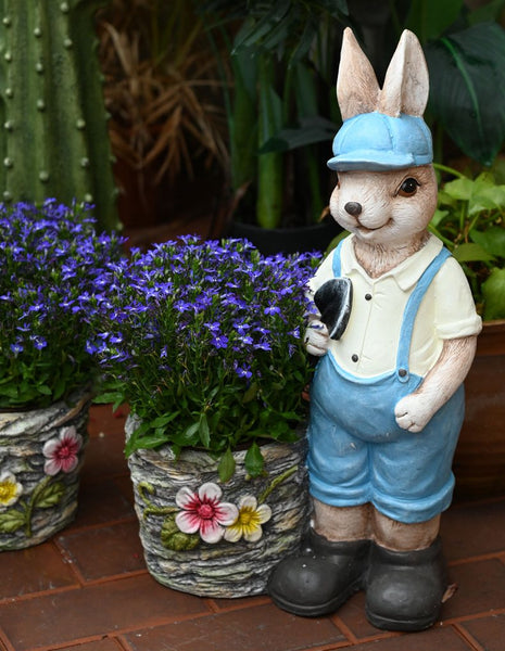 Garden Courtyard Ornament, Villa Outdoor Decor Gardening Ideas, Large Rabbit Lovers Statue for Garden, Bunny Flowerpot, Modern Garden Sculptures-Silvia Home Craft