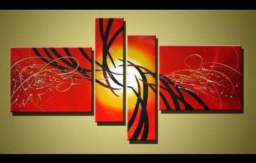 Red Abstract Art, 4 Piece Canvas Art, Acrylic Painting for Sale, Contemporary Art-Silvia Home Craft