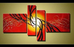 Red Abstract Art, 4 Piece Canvas Art, Acrylic Painting for Sale, Contemporary Art-Silvia Home Craft