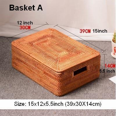 Large Storage Baskets for Clothes, Laundry Woven Baskets, Rattan Storage Baskets for Shelves, Kitchen Storage Baskets, Rectangular Storage Basket with Lid-Silvia Home Craft