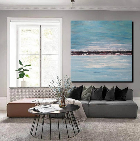 Large Paintings for Sale, Simple Abstract Paintings, Seascape Acrylic Paintings, Living Room Wall Art Painting, Original Landscape Paintings-Silvia Home Craft