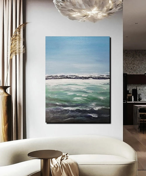 Original Landscape Paintings, Seashore Painting, Living Room Wall Art Paintings, Large Original Paintings, Hand Painted Artwork-Silvia Home Craft