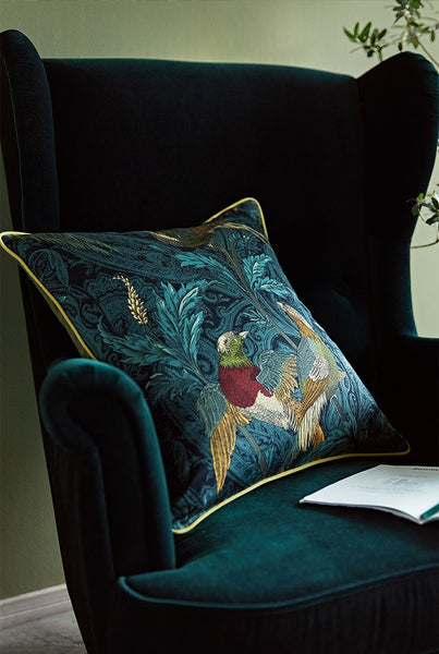 Nightingales Cotton Pillow Cover, Beautiful Decorative Throw Pillows, Decorative Sofa Pillows for Living Room, Bird Decorative Pillows-Silvia Home Craft