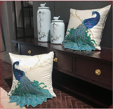 Beautiful Decorative Throw Pillows, Embroider Peacock Cotton and linen Pillow Cover, Decorative Sofa Pillows, Decorative Pillows for Couch-Silvia Home Craft