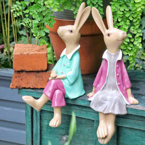 Sitting Rabbit Lovers Statue for Garden, Beautiful Garden Courtyard Ornaments, Villa Outdoor Decor Gardening Ideas, Unique Modern Garden Sculptures-Silvia Home Craft