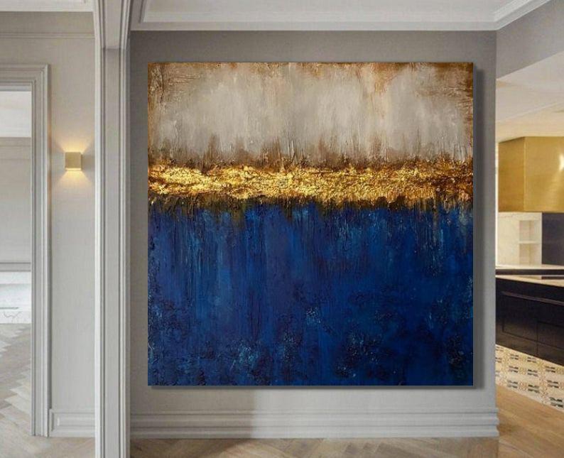Modern Paintings, Blue Acrylic Painting, Bedroom Wall Painting, Hand Painted Canvas Art, Modern Paintings for Office, Large Wall Art Ideas for Study Room-Silvia Home Craft