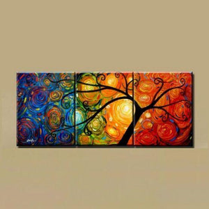 Canvas Painting, Abstract Art Painting, 3 Piece Canvas Art, Tree of Life Painting, Large Group Painting-Silvia Home Craft