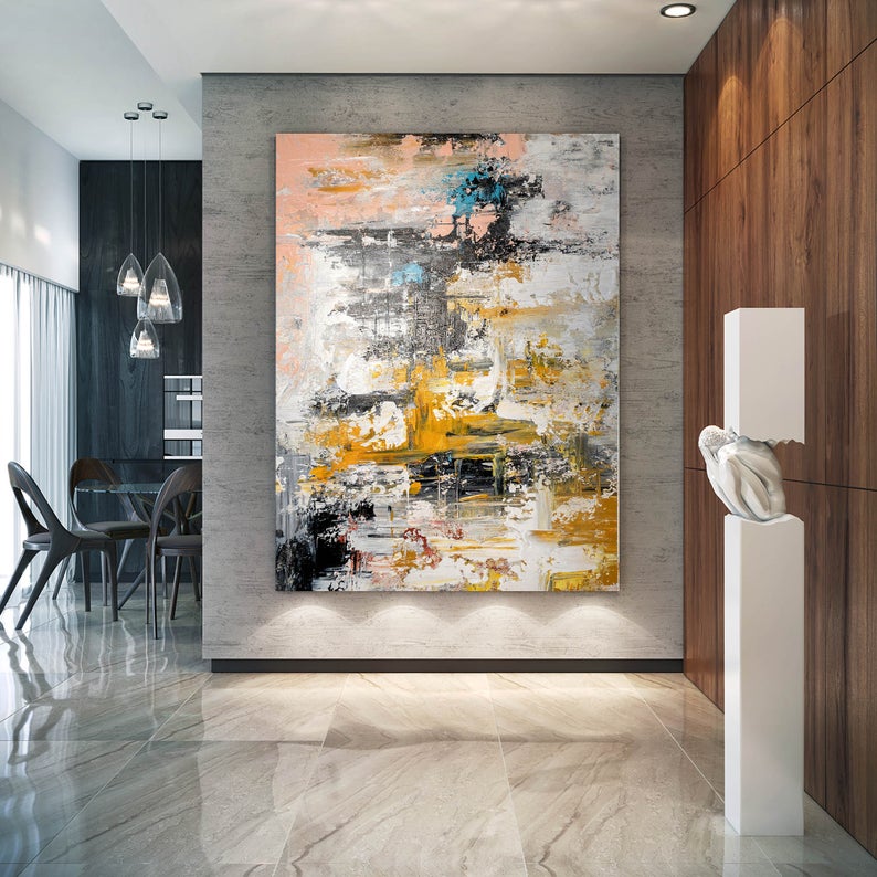 Modern Abstract Art, Hand Painted Acrylic Painting, Huge Abstract Painting, Extra Large Paintings for Living Room-Silvia Home Craft