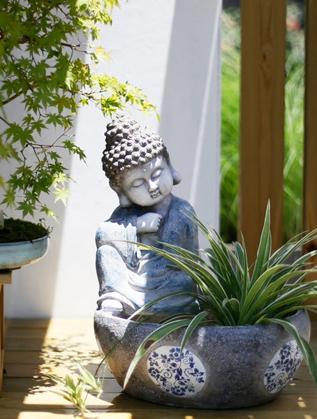 Sitting Buddha Flowerpot, Buddha Statue, Garden Decor Ideas, Large Figure Statue for Garden Ornaments, Villa Courtyard Decor, Outdoor Decoration Ideas-Silvia Home Craft