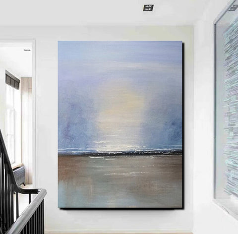 Study Room Wall Art Painting, Abstract Landscape Painting, Seascape Canvas Painting, Hand Painted Artwork, Large Paintings on Canvas-Silvia Home Craft