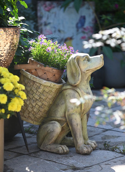 Large Dog Flowerpot, Resin Statue for Garden, Modern Dog Animal Statue for Garden Ornaments, Villa Outdoor Decor Gardening Ideas-Silvia Home Craft