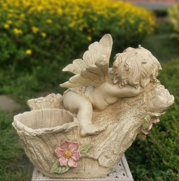 Large Angel Flowerpot, Resin Statue for Garden, Creative Modern Statue for Garden Ornaments, Villa Outdoor Decor Gardening Ideas-Silvia Home Craft