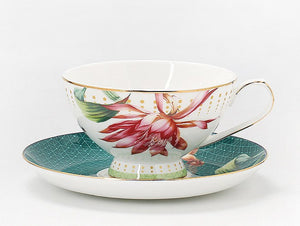 Lotus Flower Bone China Porcelain Tea Cup Set, Elegant Ceramic Coffee Cups, Beautiful British Tea Cups, Traditional English Tea Cups and Saucers-Silvia Home Craft