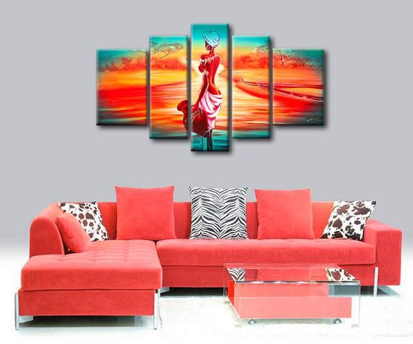 Extra Large Wall Art, African Woman Sunset Painting, Bedroom Canvas Painting, Buy Art Online-Silvia Home Craft