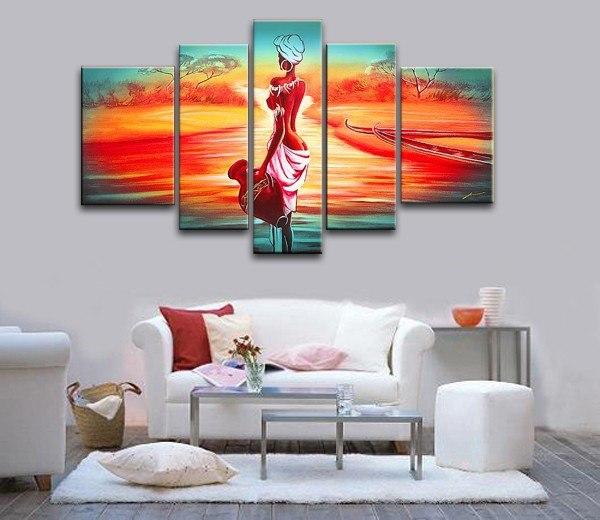 Extra Large Wall Art, African Woman Sunset Painting, Bedroom Canvas Painting, Buy Art Online-Silvia Home Craft