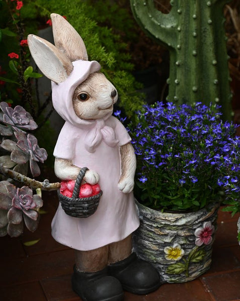 Garden Courtyard Ornament, Villa Outdoor Decor Gardening Ideas, Large Rabbit Lovers Statue for Garden, Bunny Flowerpot, Modern Garden Sculptures-Silvia Home Craft
