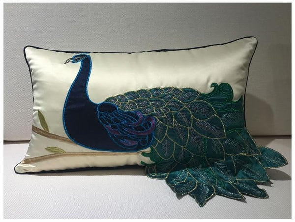 Beautiful Decorative Throw Pillows, Embroider Peacock Cotton and linen Pillow Cover, Decorative Sofa Pillows, Decorative Pillows for Couch-Silvia Home Craft